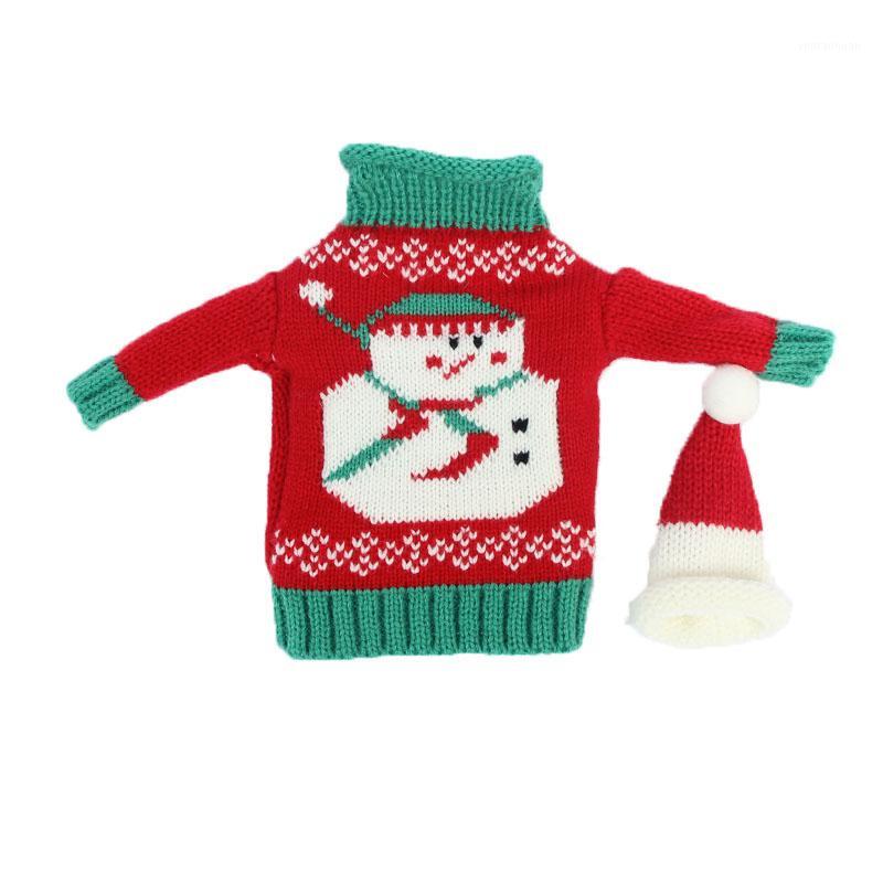 

2pcs Christmas Decoration Red Wine Bottle Covers Clothes With Hats For Home Dinner Party Or Gift1