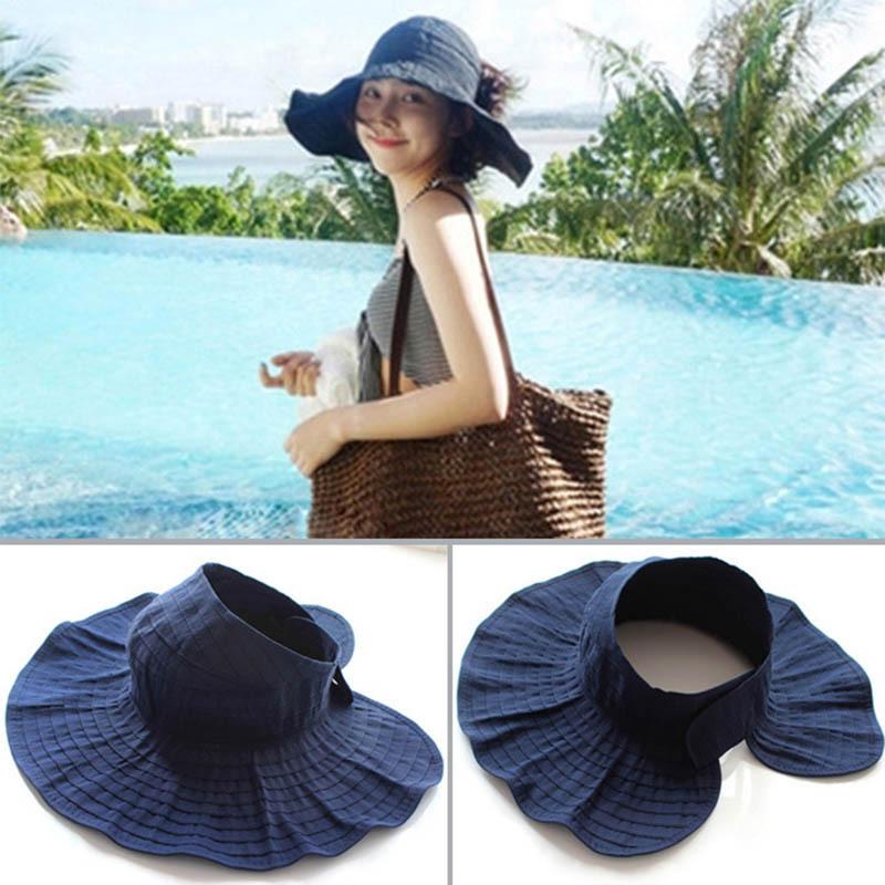 

Summer Woman Anti-UV Sun Hat Riding Folding Sun Hat Empty Top Hats Beach Wide Brim Visor, Beige