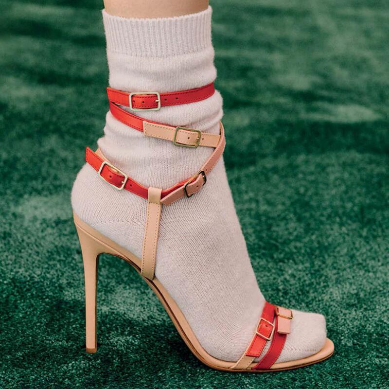 

2020 Miced Color Hotter Sandals Buckle Sexy Design Thin Heels High Toe Open Shoe Women's Shoes 4qwr, The picture