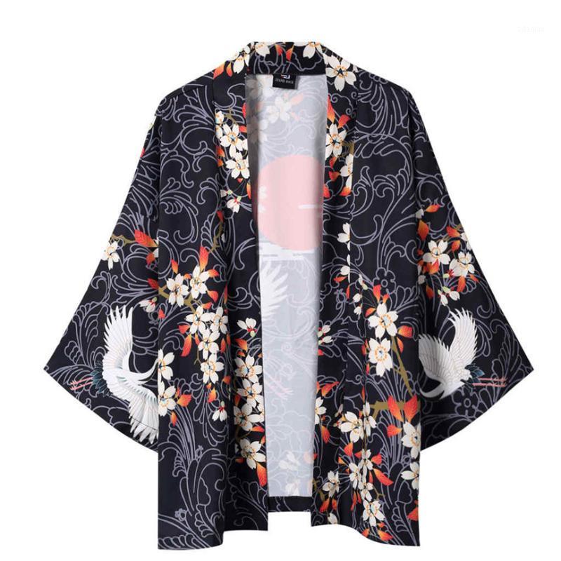 

Summer Japanese Five Point Sleeves Kimono Mens And Womens Cloak Top Vintage Ukiyoe Printed Mens Beach Hawaiian Shirts Camisa1, As pic