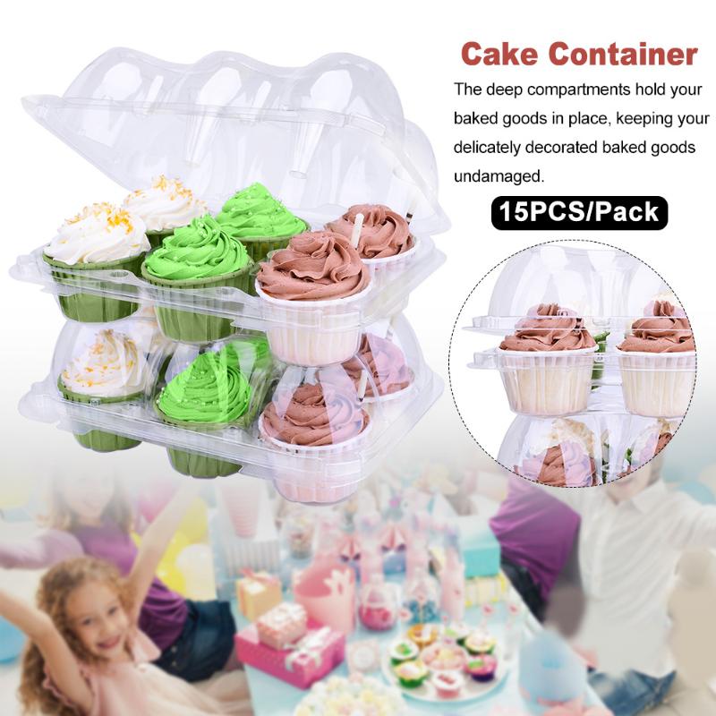 

15pcs Carrier Transparent Disposable 6 Compartments Storage Home Kitchen Trays Deep Cups Cupcake Container Display For Muffins