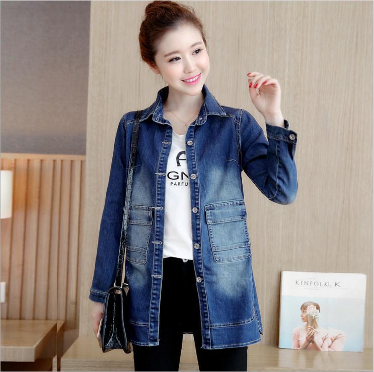 

Autumn Winter Long Section Magro Denim Jacket Jeans P3j0, Blue