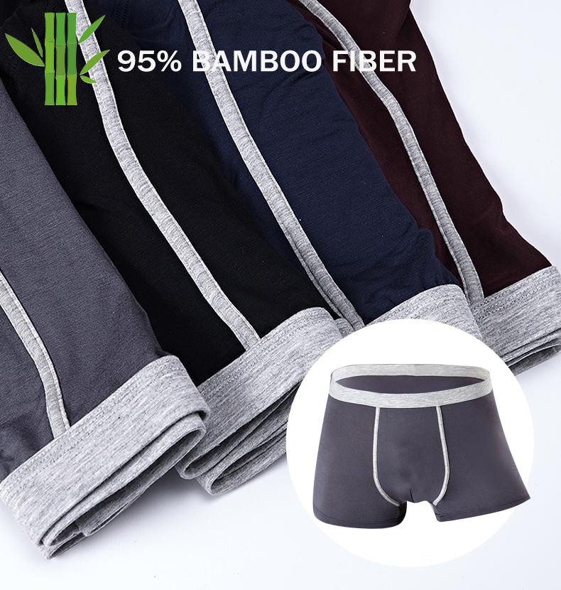 

Bamboo Fiber Men Underwear Solid Color Boxer Shorts Middle Waist Soft Breathable Underpants Man Xxl Comfy Spandex Shorty Homme, Black