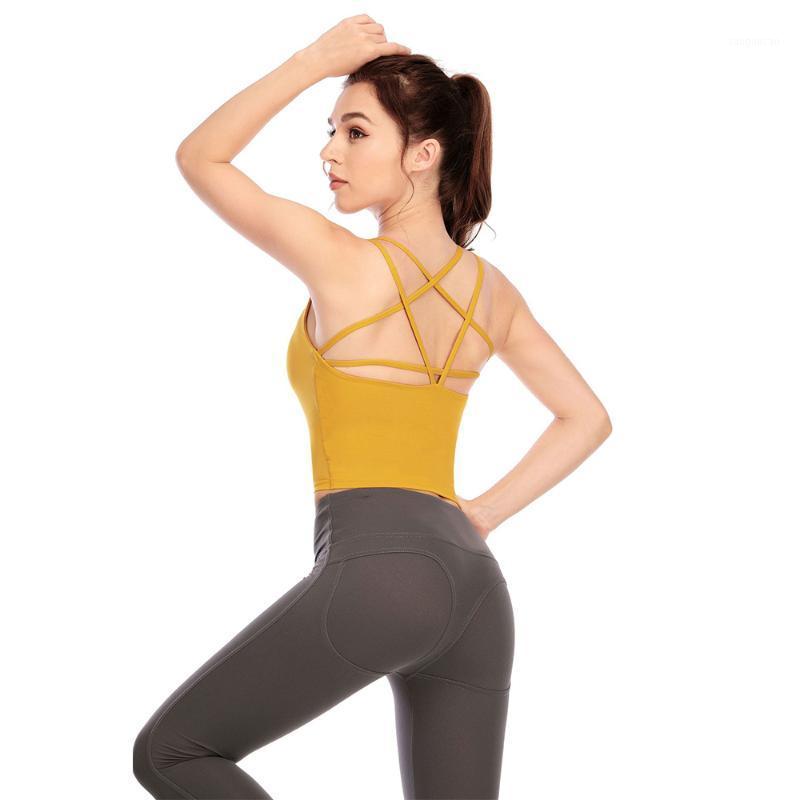 

Sexy Women Cross Back Yoga Vest Padded Sport Bra Top Fitness Solid Crop Top Workout Running Wear1, Green
