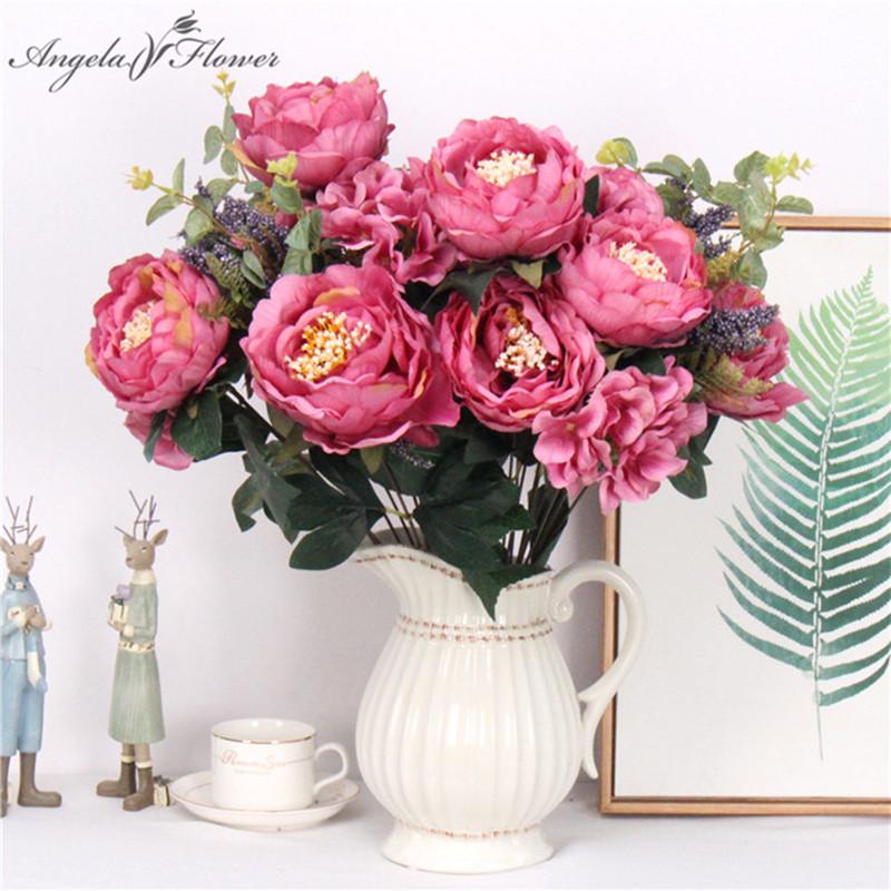 

European-style artificial rose peonies flower bride bouquet decor home table office DIY wedding arrangement flower 52cm 9 colors, 06