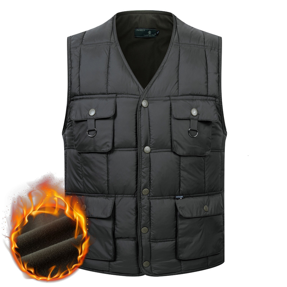 

2021 New Male Heated Waistcoat Men's Clothing Winter Warm Thick Fleece Men Multi Pockets Vest Casual Army Green Sleeveless Jacket Z7qs