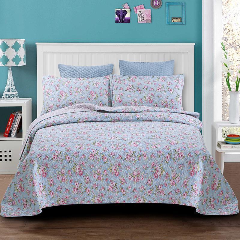 

3PCS Washable Bedspread Cotton Air Conditioning Quilt Small Floral Thick  Coverlet Quilted Queen Bed Quilt Size Cotton Cover1, 01