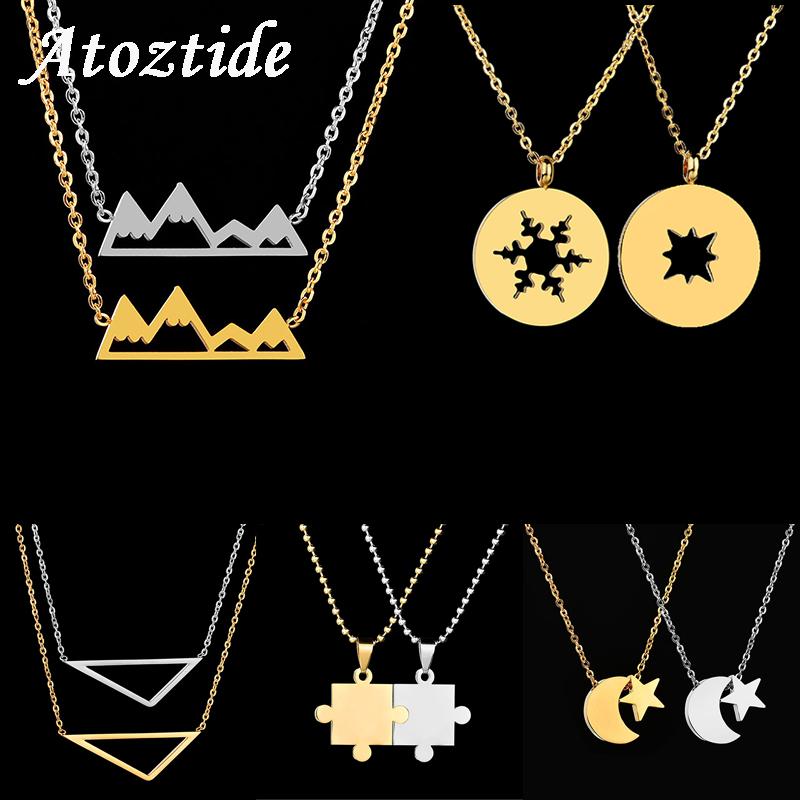 

Pendant Necklaces Atoztide Minimalist Stainless Steel Mountain Necklace Women Hollow Rriangle Snowflake Moon Star Chain, Silver