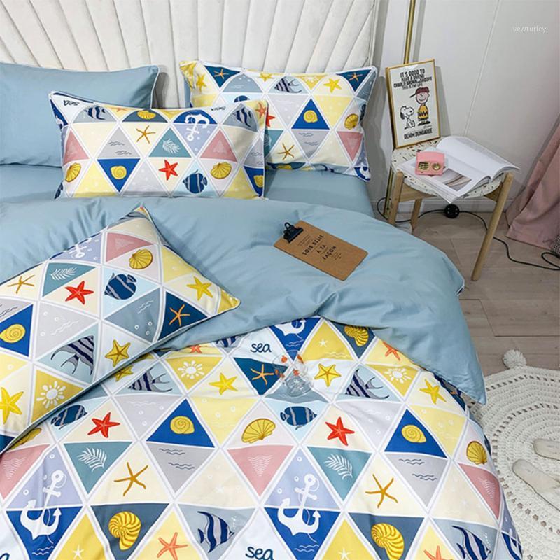 

Mediterranean Shells Sea star fish bedding set, queen king 60 cotton double home textile bed sheet pillow case quilt cover1, Picture color
