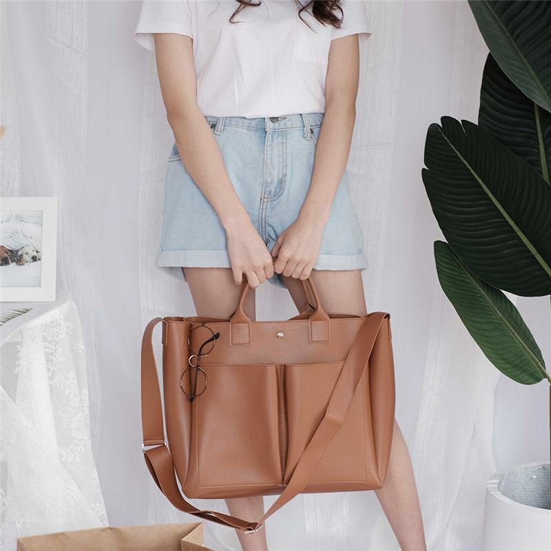 

2021 New Pu Fashion Handbags Women Shoulder Large Capacity Casual Tote Vintage Ladies Crossbody Bags Interior Zipper Pocket Soft, Black