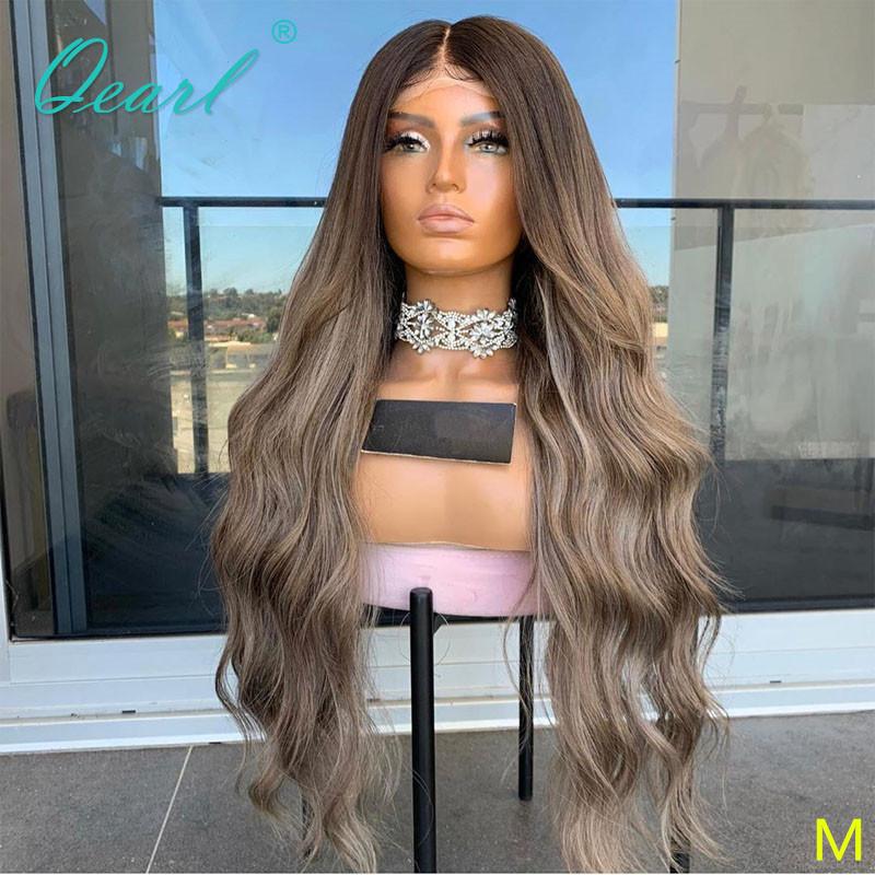 

13x6 Human Hair Lace Front Wig Brown Grey Blonde Highlights Color Body Wave Wigs Remy Hair 150% 180% Preplucked Qearl, 13x6 lace front wig