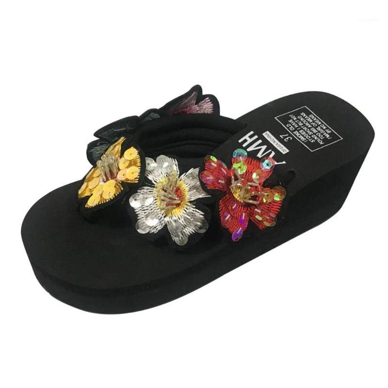 

Sagace Women Sandals Flat 2020 Summer Ladies Flower Wedge Heeled Beach Slippers Retro Roman Style Design New Females Sandals1, Black