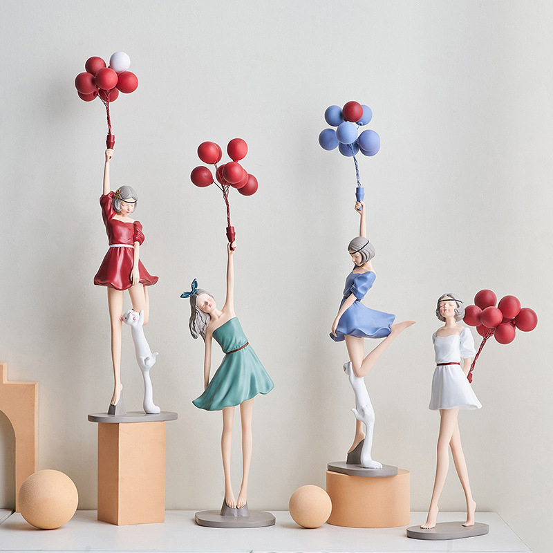 

Nordic Home Decoration Creative Resin Balloon Girl Sculpture Desktop Ornament Modern Art Figurine Living Room Girl Bedroom Decor 220211