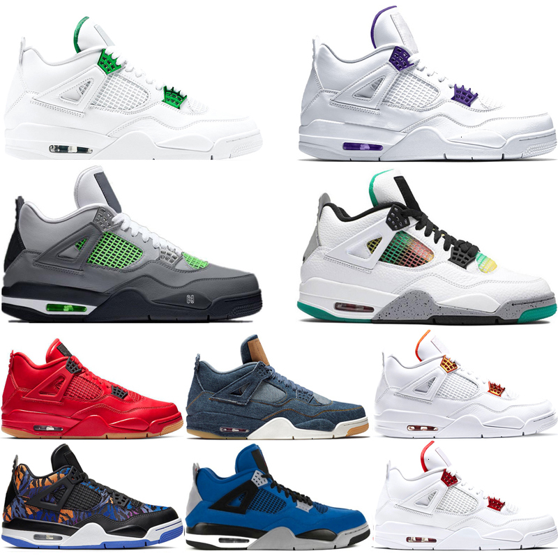 

New 4 4s Neon Rasta Mens Basketball Carnival Pure Mone Count Purple White Cement Motosports blue bred Sneakers Sport Shoes, Black cat