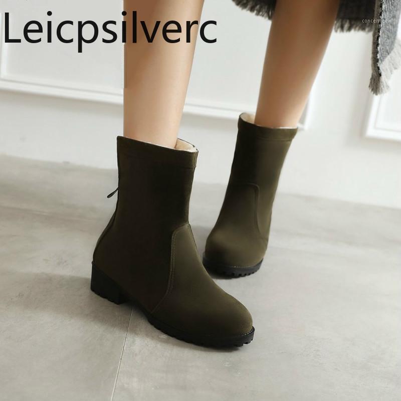 

Women's Boots Autumn And Winter fashion The New Round head zipper Low-heeled Middle tube Women's shoes plus size 34-46 3cm high1, Black