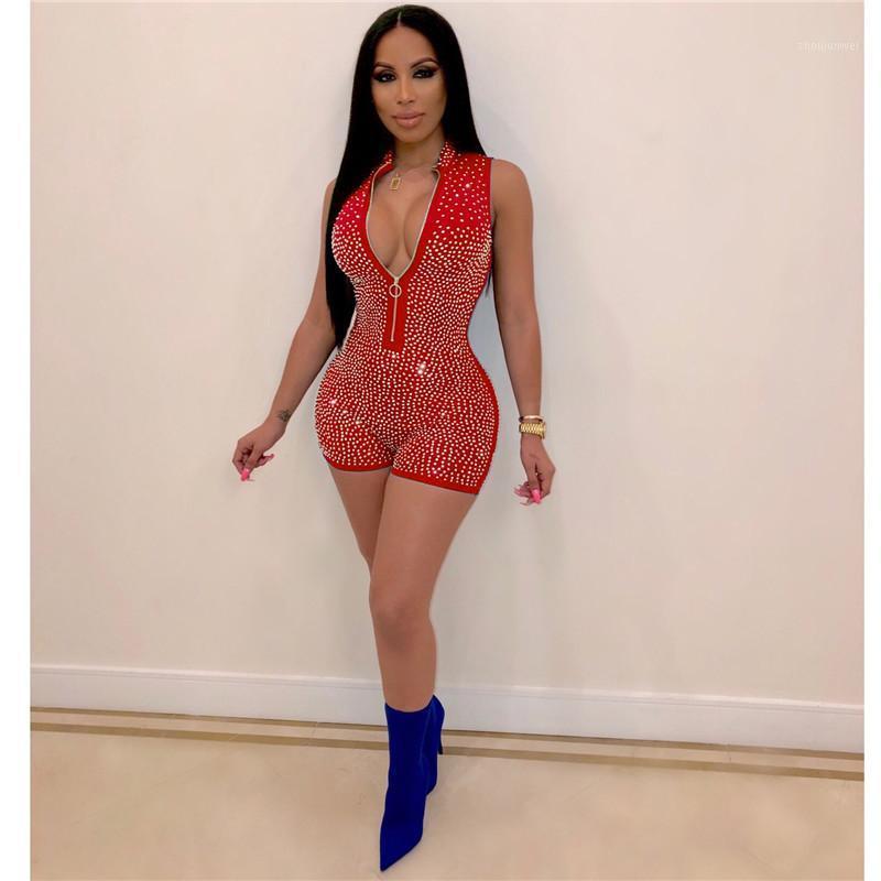 

Women' Jumpsuits & Rompers Summer Ladies Sexy Zip Shining Romper Sleeveless Bodycon Playsuit Clubwear, Blue