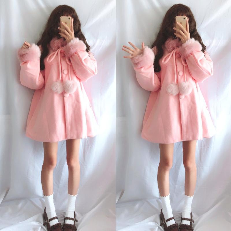 

Winter Japanese retro sweet cute soft girl girl Lolita long thick casual fashion temperament Faux Fur coat female1, Sky blue