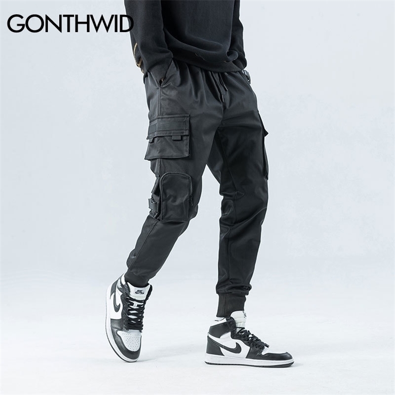 

GONTHWID Side Zipper Pockets Cargo Harem Joggers Pants Men Hip Hop Casual Harajuku Streetwear Sweatpant Trousers Male Pants 201112, Black