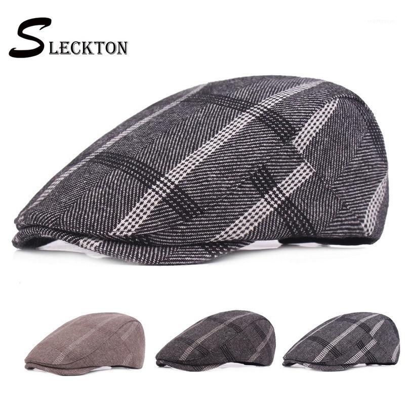 

SLECKTON Casual Peaked Cap Retro Plaid Beret Flat Cap Visor Winter Hats Unisex Newsboy Peaky Blinders Baker Boy1, Khaki