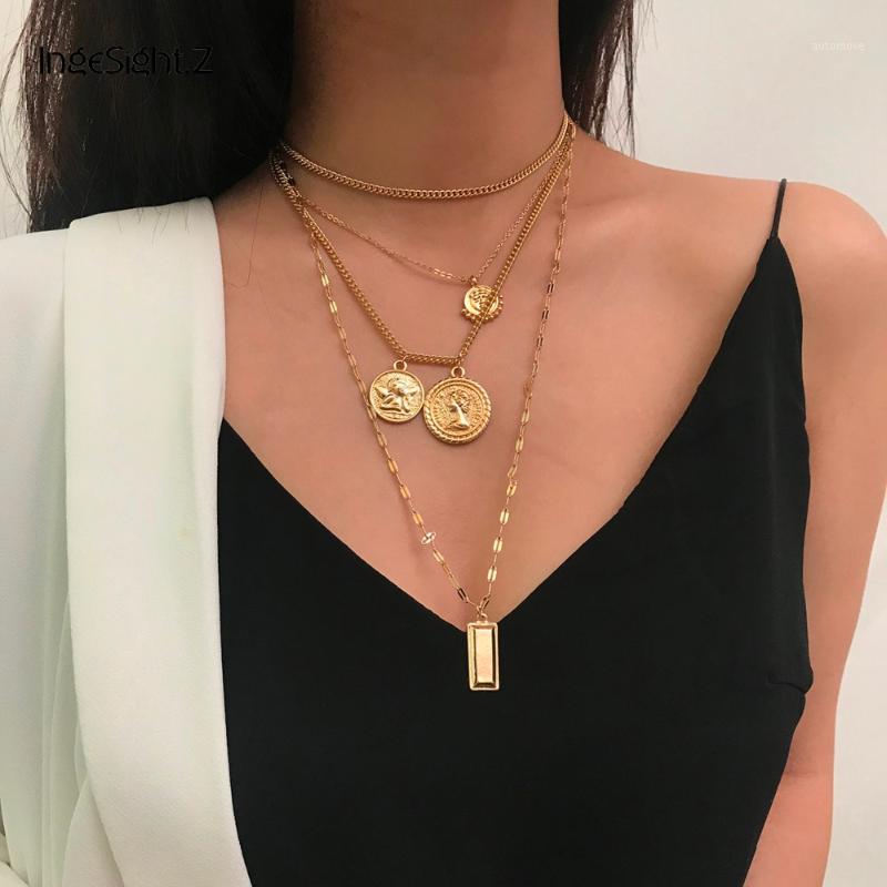 

Ingesight.Z Boho Multi Layered Choker Necklace Collar Statement Rectangle Queen Angel Pendant Necklace for Women Female Jewelry1