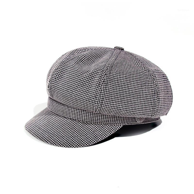 

New style cotton plaid beret female autumn retro painter hat outdoor warm fashion octagonal hat1