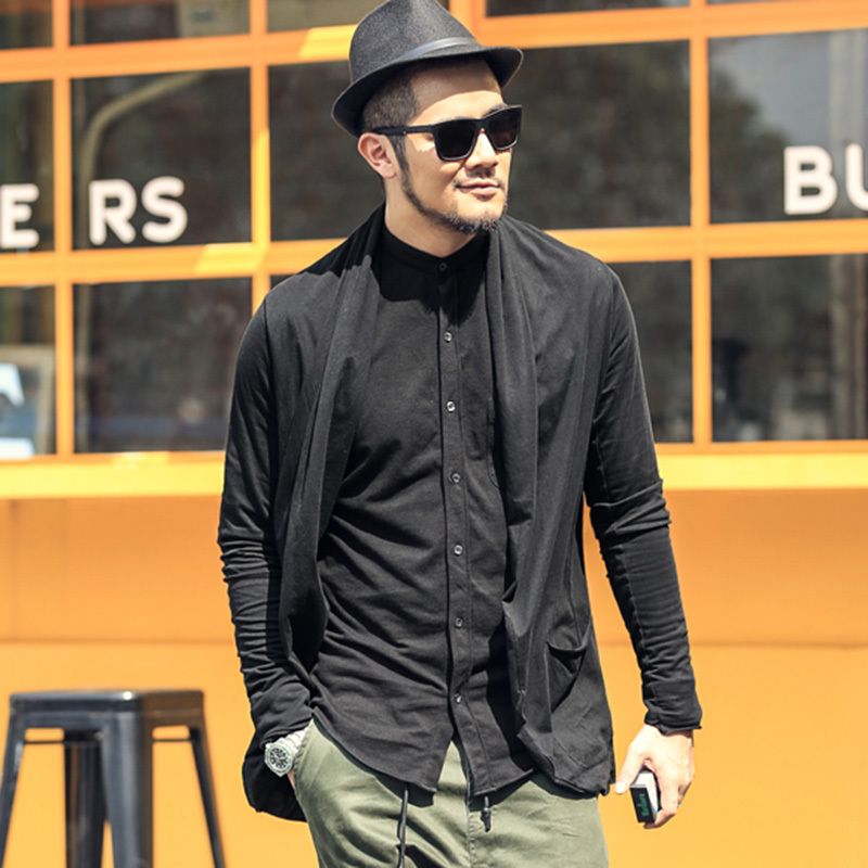 

Thin men Brand casual autumn long sleeve solid cardigans male cardigan trends suit collar coat new F2069, Dark grey