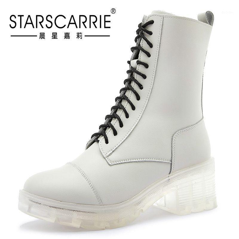 

White crystal transparent bottom leather boots women 2021 summer thin leather British style short boots1, Beige