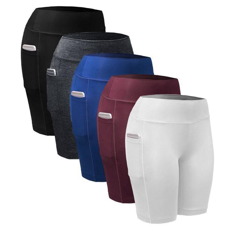 

Women' High Waist Pocket Leggings Yoga Training Short Abdomen Control Breathable Training Running Yoga Ladies Solid Tight, White