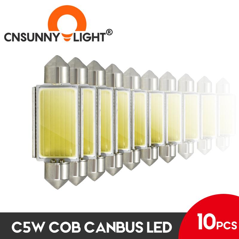 

CNSUNNYLIGHT 10PCS C10W C5W Canbus LED COB Festoon 31 36 39 41mm 12V White Bulbs Car Liscense Plate Interior Reading Light 6500K, As pic