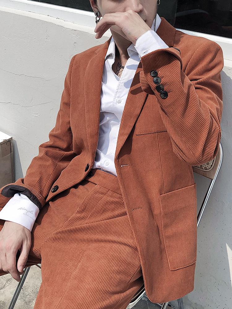

Corduroy Men Dress Suit Luxury Clothing Men Blazer Slim Fit Casual Blazers 2pc Mens Fashion Heren Kostuum Pak Clothes BE50XF, Black