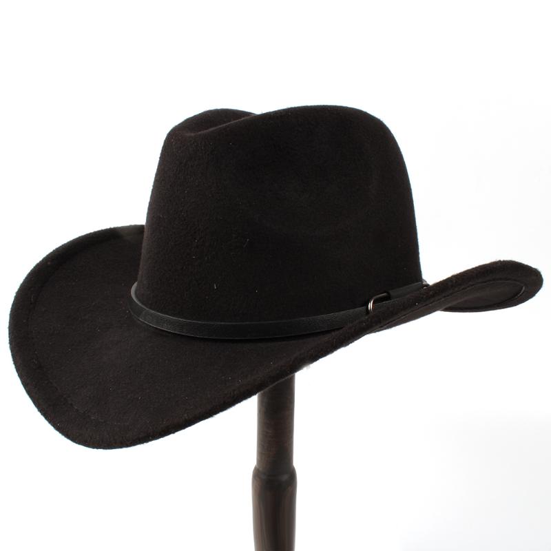 

Fashion Wool Women's Men's Western Cowboy Hat For Gentleman Lady Winter Jazz Cowgirl With Leather Cloche Sombrero Caps, Black