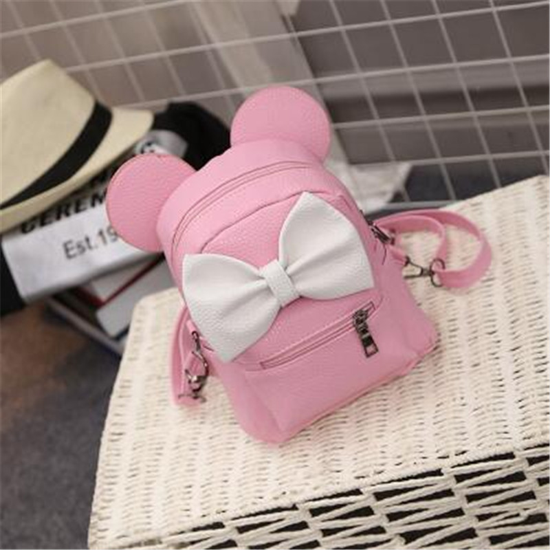 

Wholesale- 2017 Summer new female bag quality pu leather women bag Cute Animal backpacks ears sweet bow College Wind mini backpack