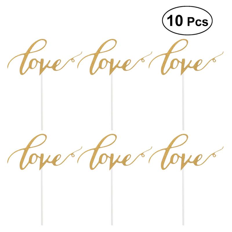 

10pcs LOVE Cake Topper Glitter Paper Cake Picks Decoration for Wedding Engagement Valentines Day Anniversary