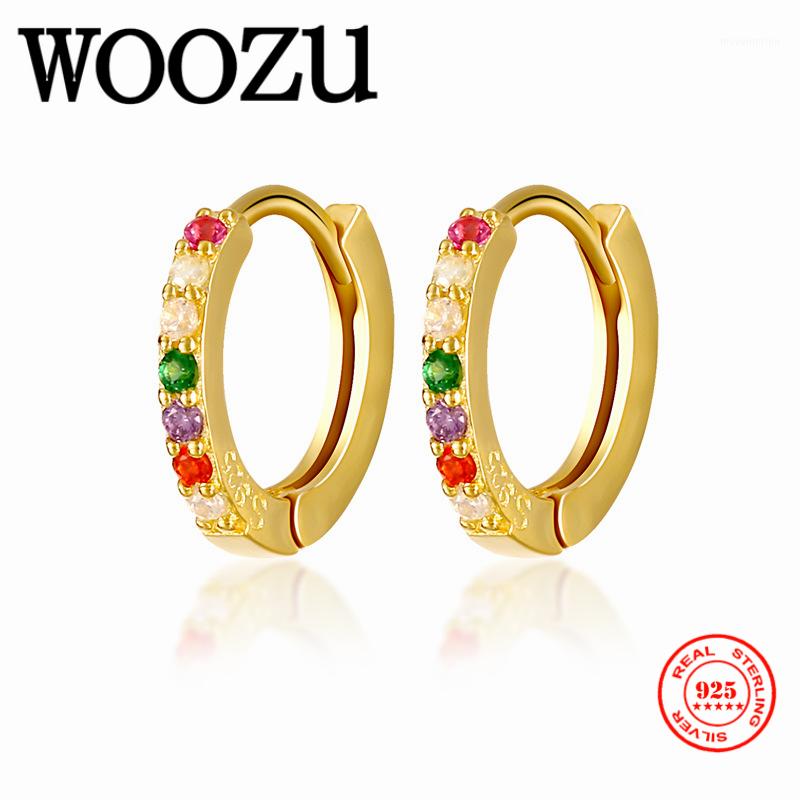 

WOOZU Genuine 925 Sterling Silver Luxury Pave Rainbow Zircon Round Ear Buckle for Women Princess Wedding Hoop Earrings Jewelry1