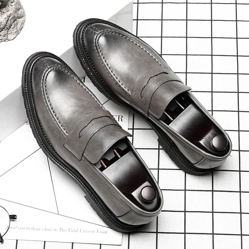 

Luxury Men Leather Shoes Flats Mens British Brogue Dress Shoes Formal Business Oxfords for Men Wedding Party Valentines, Gray