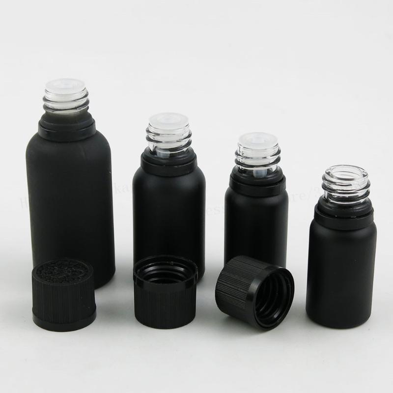 

100ml 50ml 30ml 20ml 15ml 10ml Frost Black Essential Oil Bottle With Tamper Evident Cap 1oz Cosmetic Containers 200PCS