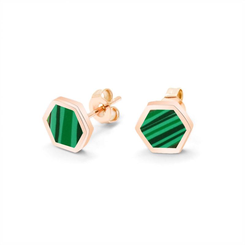

2021 New Arrival Hexagon Stud Earrings With Green Shell Korean Style Gold Color Stainless Steel Jewelry Ear Aretes For Women