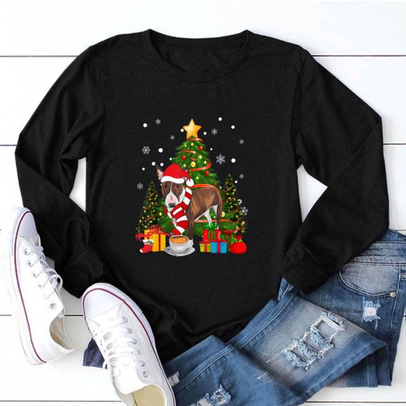 

Feitong Christmas Long Sleeve Shirt Women Blouse Funny Christmas Tree Print O Neck Shirt Casual Blouse Tops Female