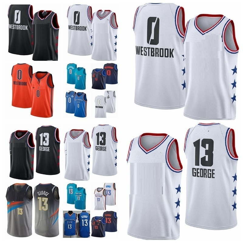 

Oklahoma City Thunder Russell 0 Westbrook Paul 13 George basketball jerseys High quality sport, Multi