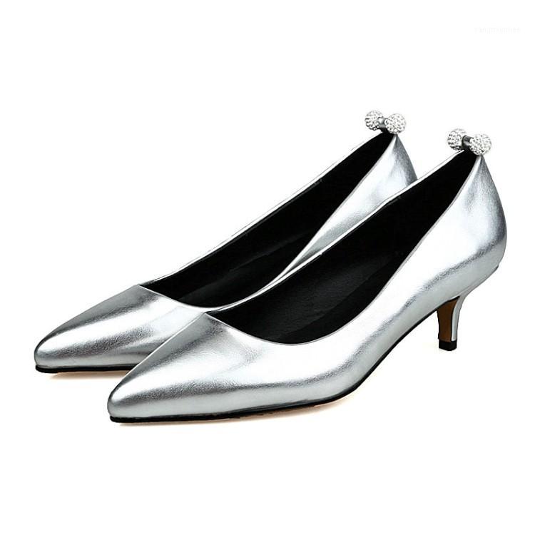 

Big Size Pointed pearl button shoes ladies high heels women shoes woman pumps1, Gold