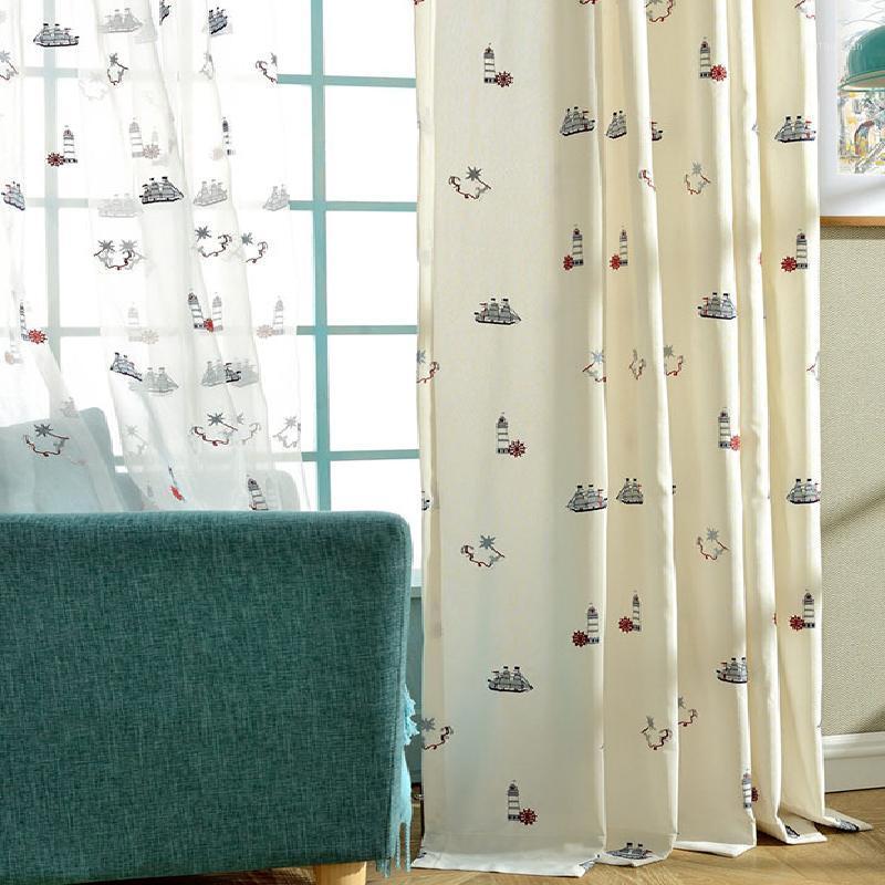 

Modern Curtains for Living Dining Room Bedroom Cotton and Linen Fabric Embroidery Curtain Tulle Organza Sailing Lighthouse Tulle1