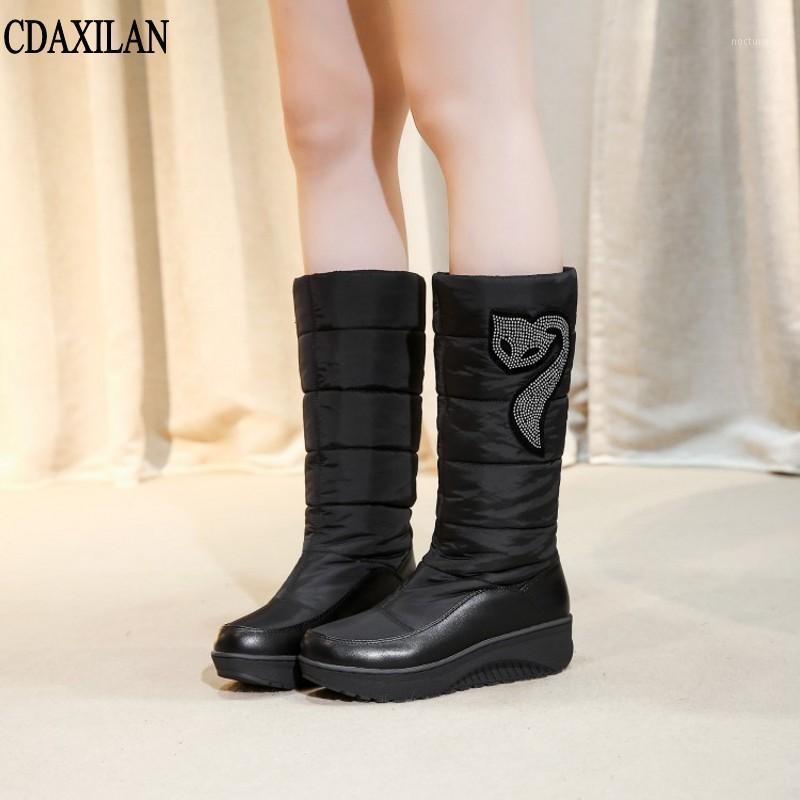 

CDAXILAN new arrival snow boots women down thickened plush boots warmth legs mid-calf mid heel wedges shoes ladies winter1, Black