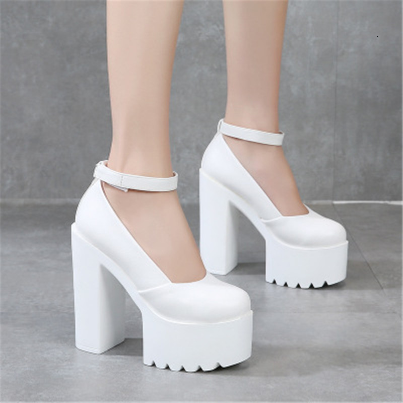

2021 New Casual Spring High-heeled High-fashion Sexy Korshulana Ruse Korshunova Heels Thick Black White Bomb Size -39 MA9F