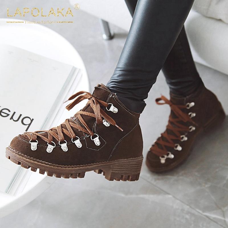 

Lapolaka 2020 New Design Large Size 43 Platform Ankle Boots Woman Shoes Lace Up Concise Comfortable Autumn Winter Boots Ladies, Black