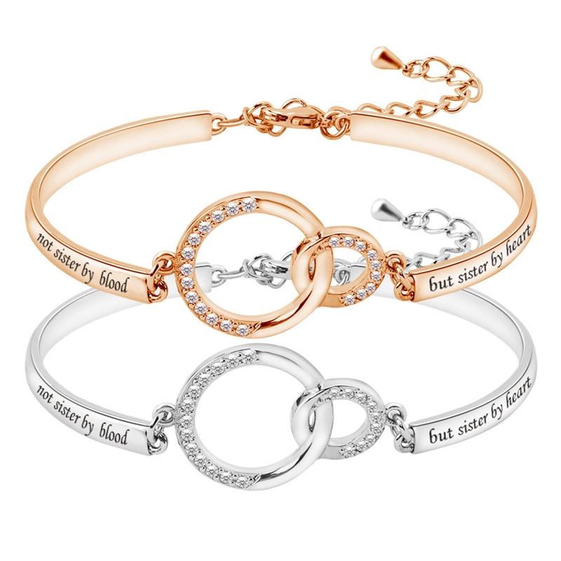 

Bangle B36D "Not Sister By Blood But Heart" Christmas Day Gift Bracelet, Rose Gold Fashion Jewelry For Women And Girls