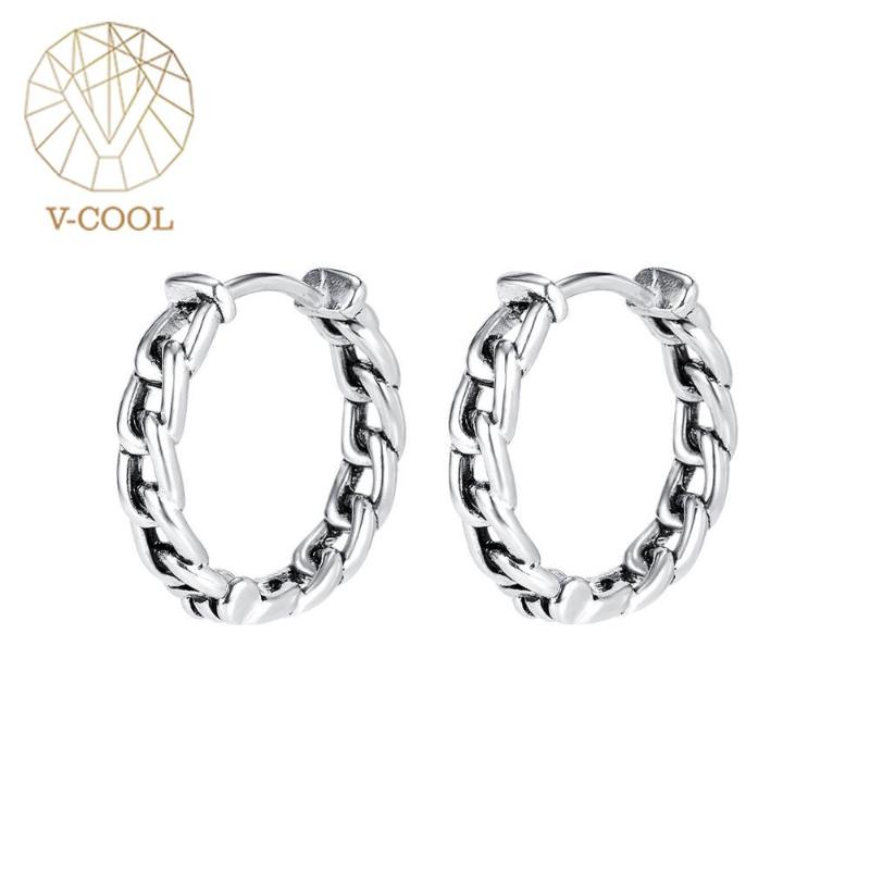 

Hoop & Huggie 2021 Stainless Steel Chain Earring Vintage Silver Color Simple Men Women Punk Personality Gift Jewelry VE955