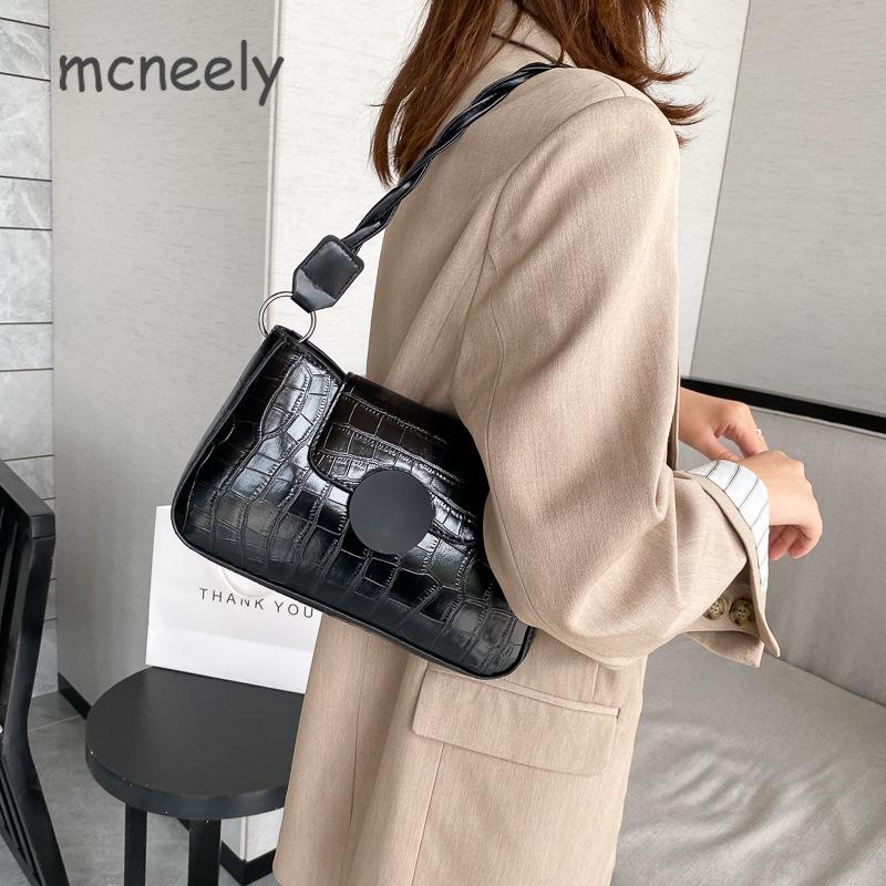 

New Fashion Women's Bag Simple Small Square Bag Single Shoulder Crocodile Pattern French Armpit, As picture