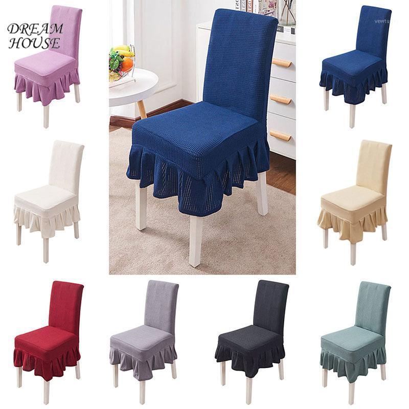 

Stretch Dining Chair Cover Spandex Chair Covers Elastic Seat Cover with Ruffled Skirt Kitchen Wedding Slipcovers Banquet Decor1