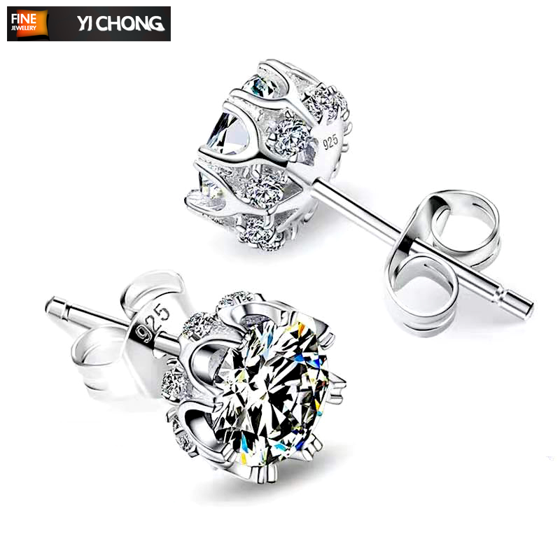 

YiChong Fashion Jewelry Crown Women Classic Shining Zircon Small Stud Earrings Sterling Silver Ears Stud For Men Crystal Earring