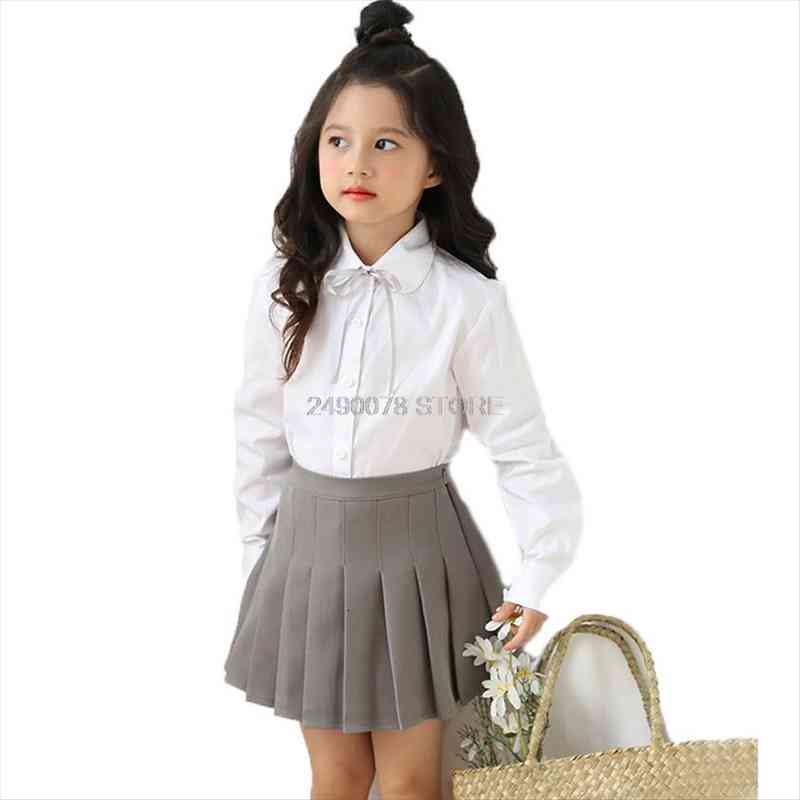 

School Girls Formal Dress Blouse Shirt Brand Fashion Long Sleeve White Shirt For Big Girls Children Performance Clothing Blouse, White;black